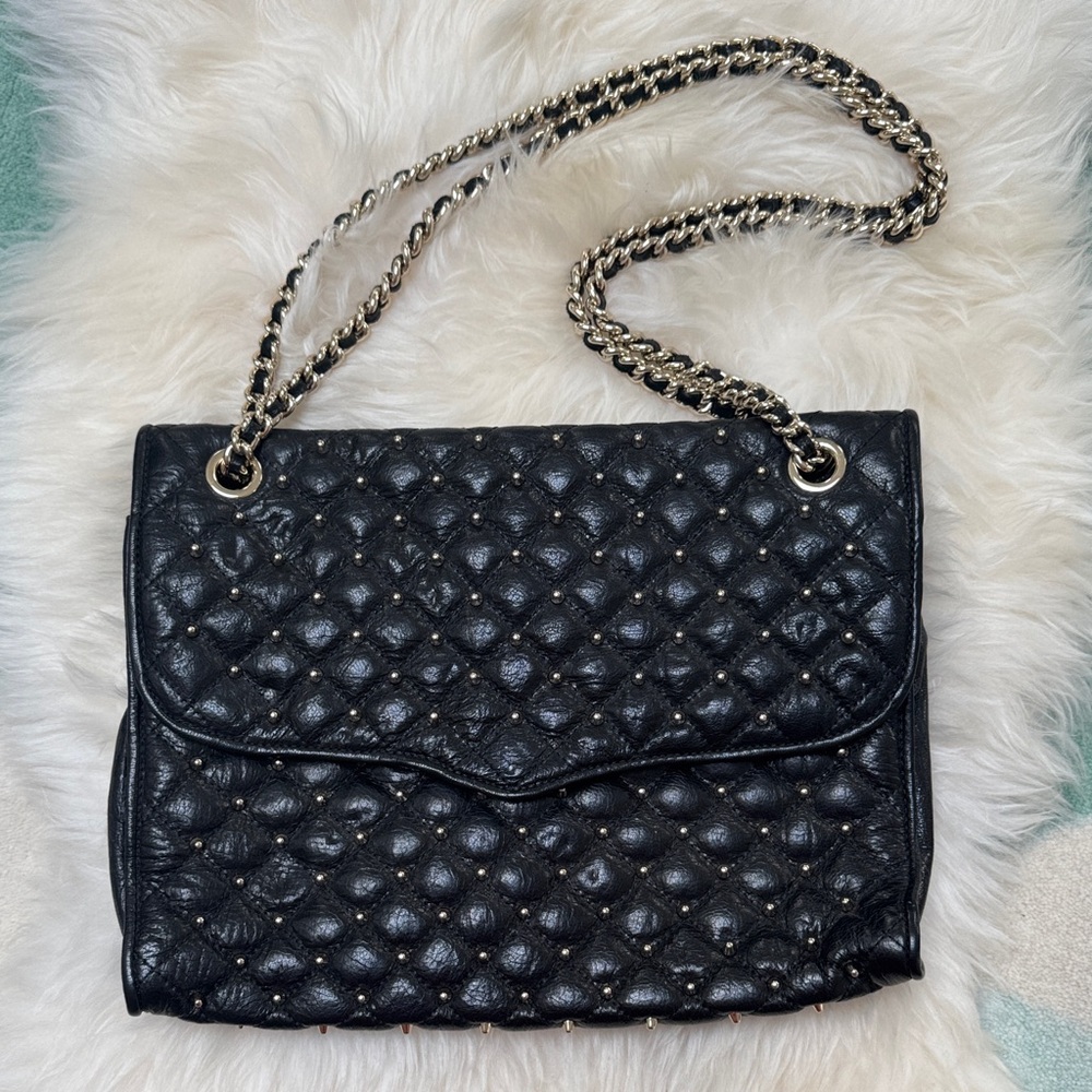 Rebecca Minkoff Black Quilted Chain Shoulder Bag with Stud Details